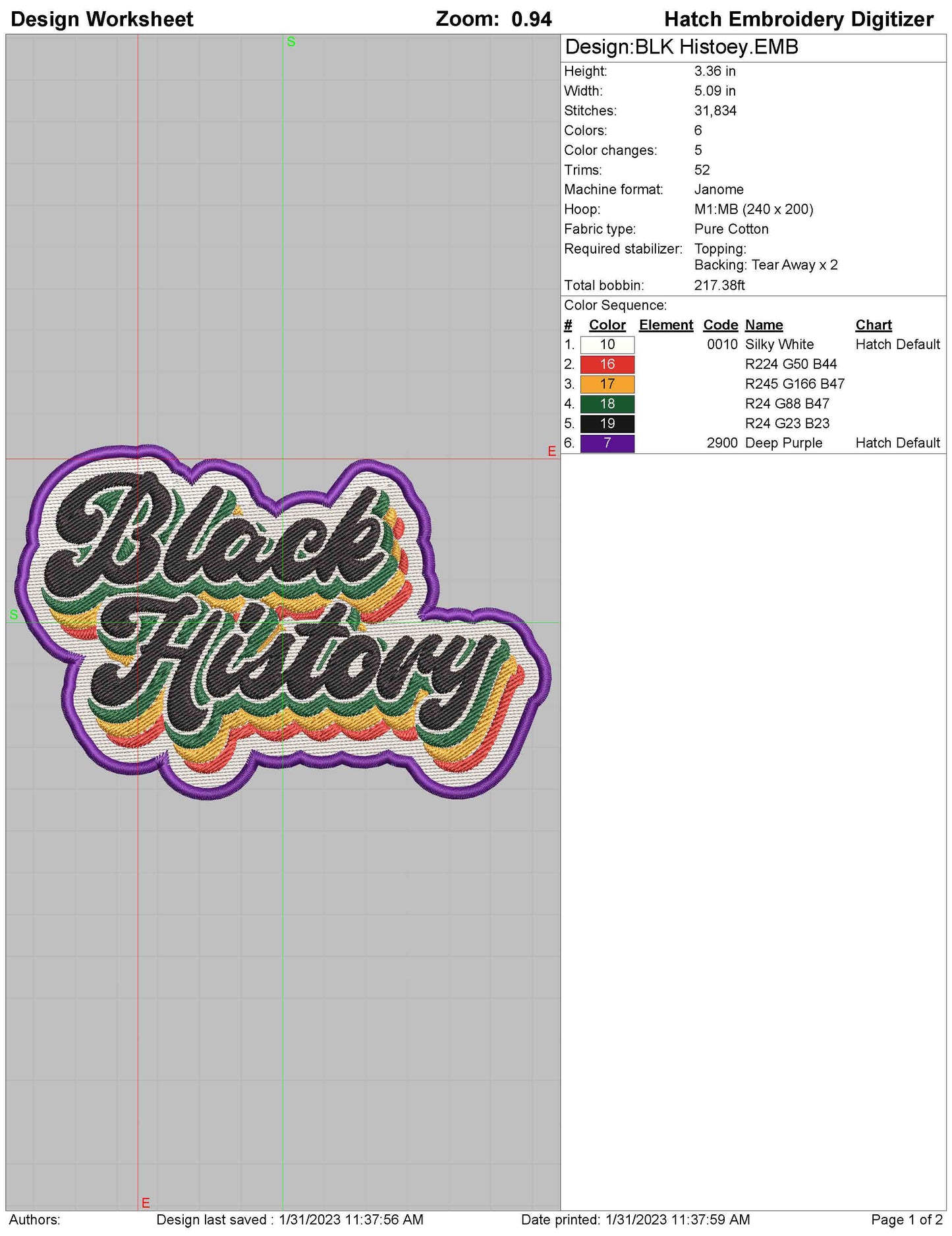 Black History Embroidery File