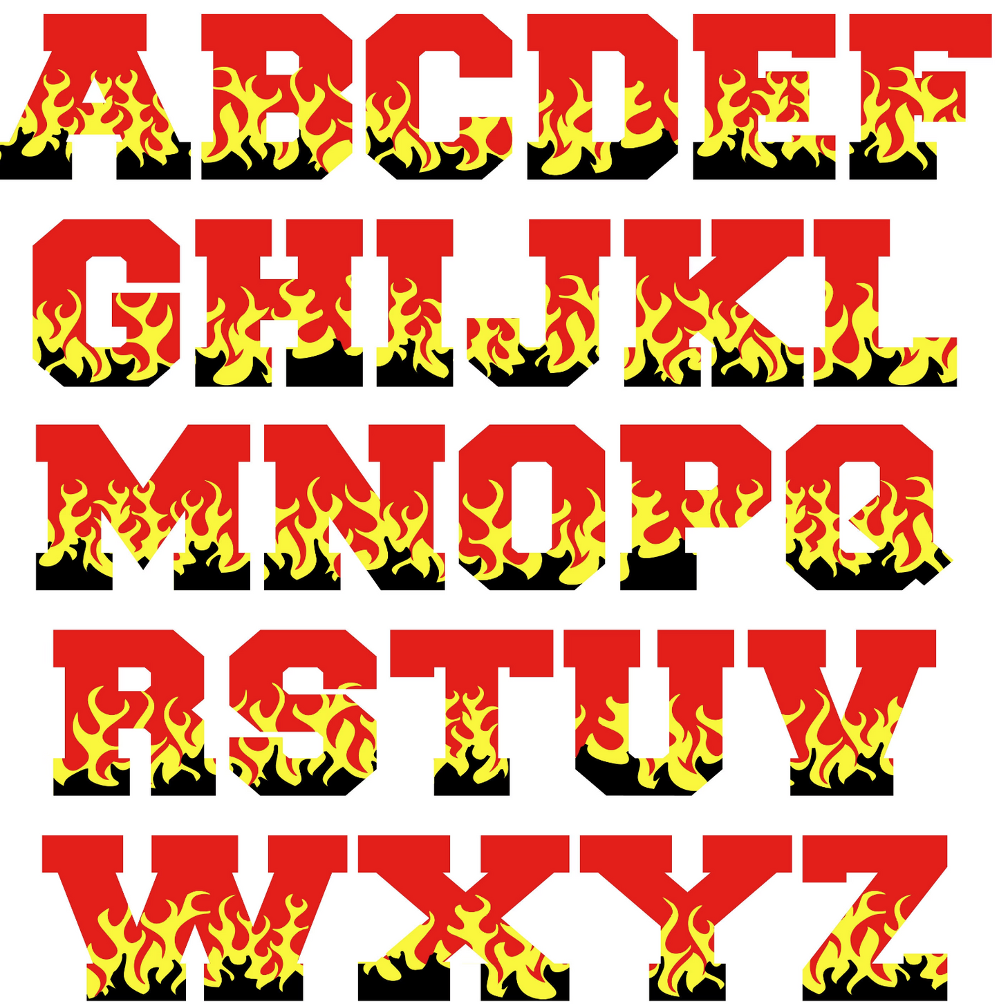 3 Inch Flames Embroidery Letters