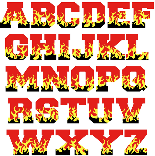 3 Inch Flames Embroidery Letters