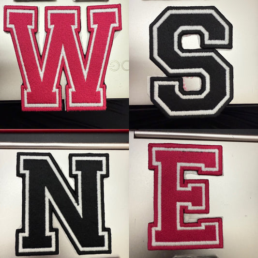 Six 4-Inch Iron/Sew-On Varsity Letter & Number Patches