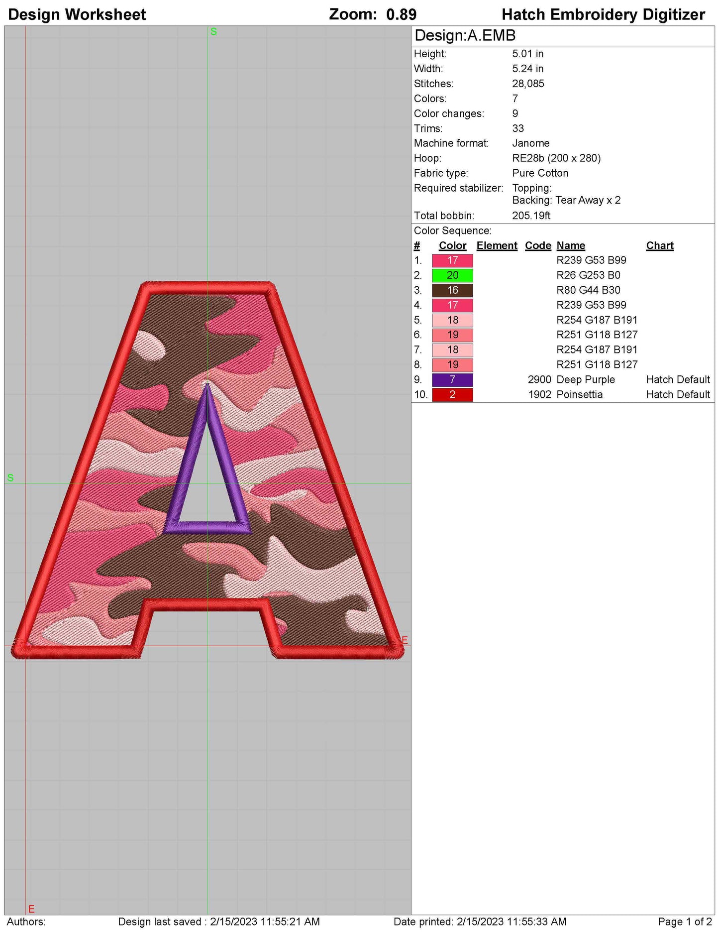 CAMO Embroidery Alphabet (A to Z) 5 Inch DST Format