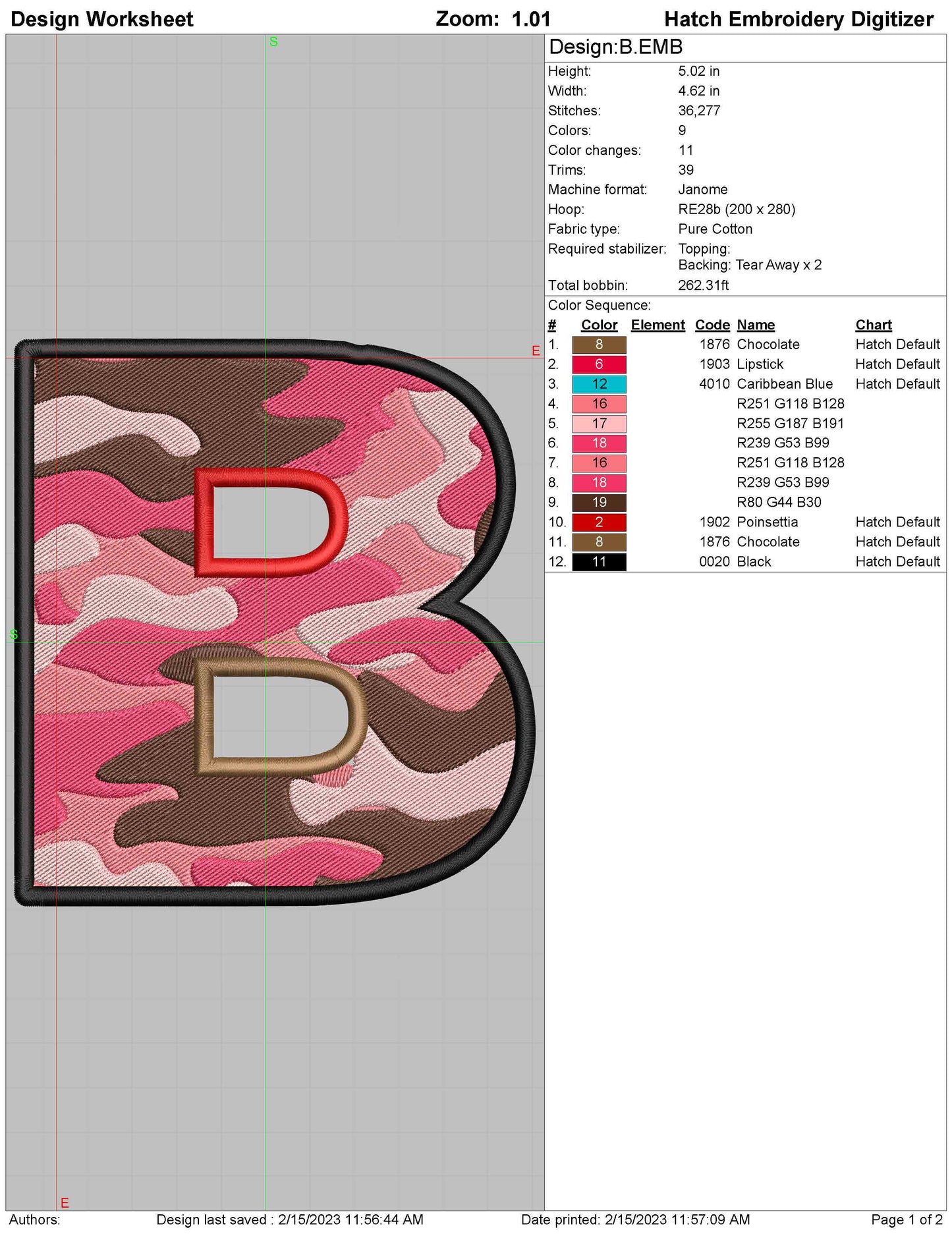 CAMO Embroidery Alphabet (A to Z) 5 Inch DST Format