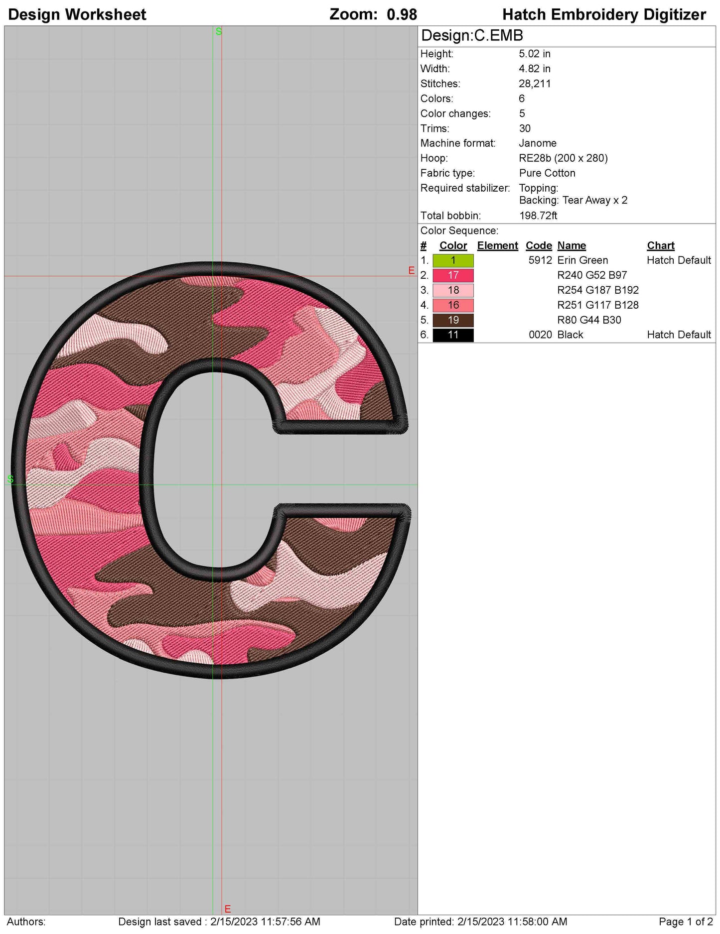 CAMO Embroidery Alphabet (A to Z) 5 Inch DST Format