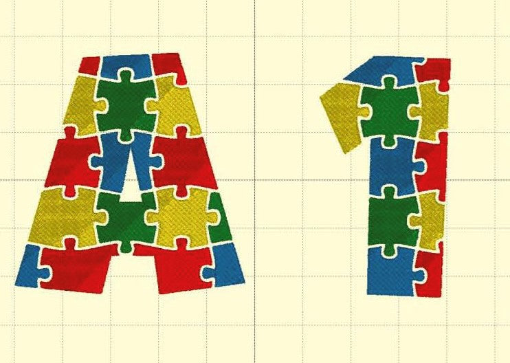 Autism Pride 5inch Letters & Numbers JEF File Type