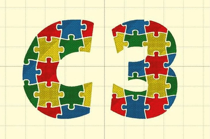 Autism Pride 5inch Letters & Numbers JEF File Type